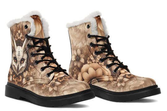 Owlsoul Mandala Winter Boots - Warm Micro-Suede Doc-Style Boots Lined with Vegan Wool