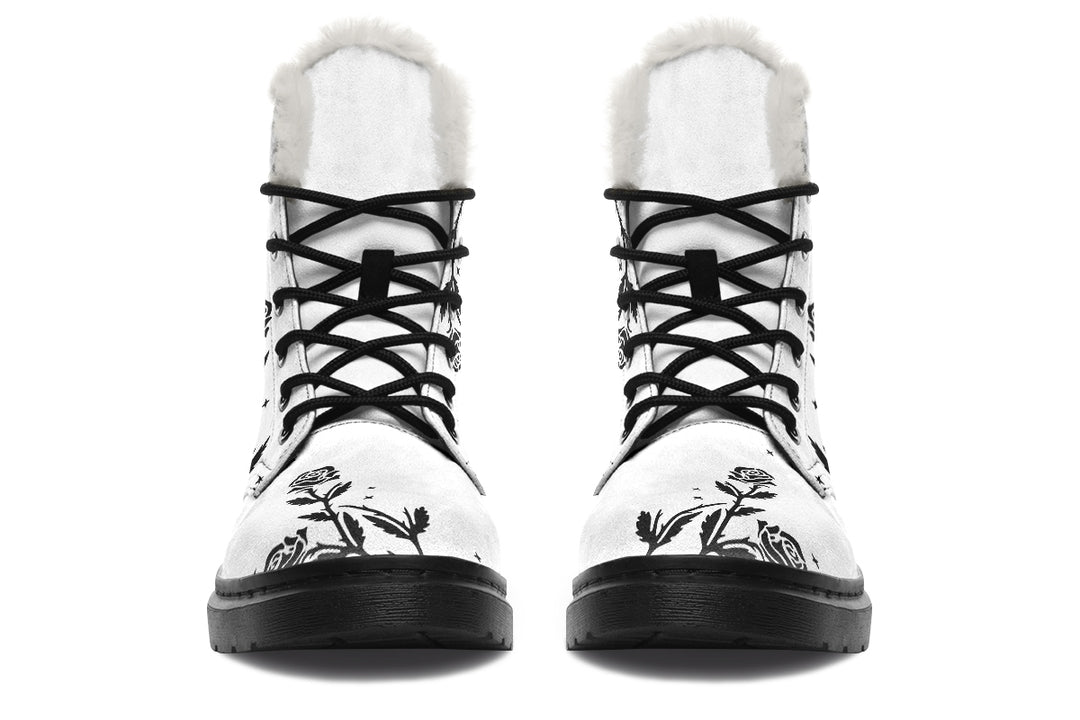 Pale Black Widow Winter Boots - Warm Micro-Suede Doc-Style Boots Lined with Vegan Wool