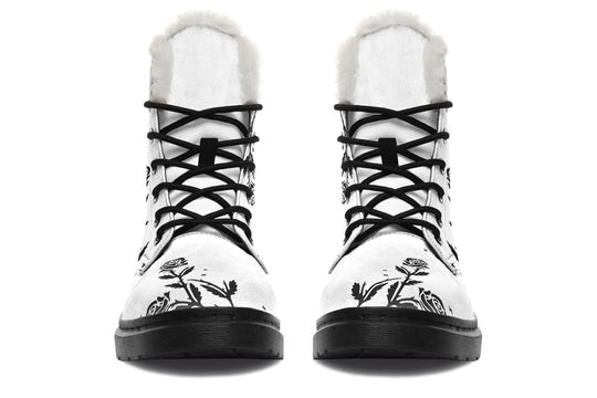 Pale Black Widow Winter Boots - Warm Micro-Suede Doc-Style Boots Lined with Vegan Wool