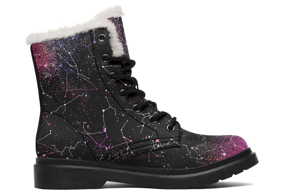 Pink Aurora Winter Boots - Warm Micro-Suede Doc-Style Boots Lined with Vegan Wool