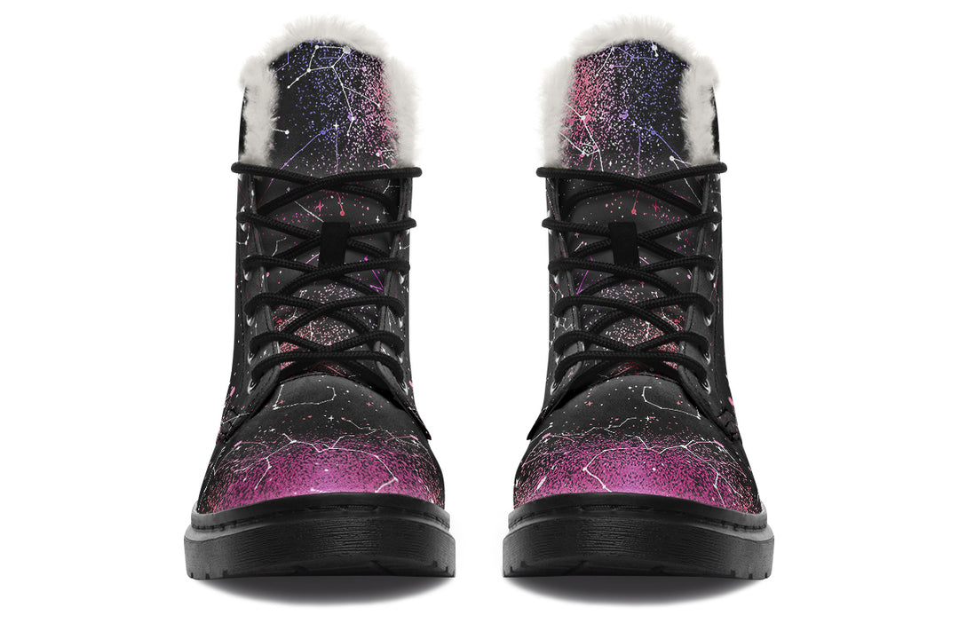 Pink Aurora Winter Boots - Warm Micro-Suede Doc-Style Boots Lined with Vegan Wool