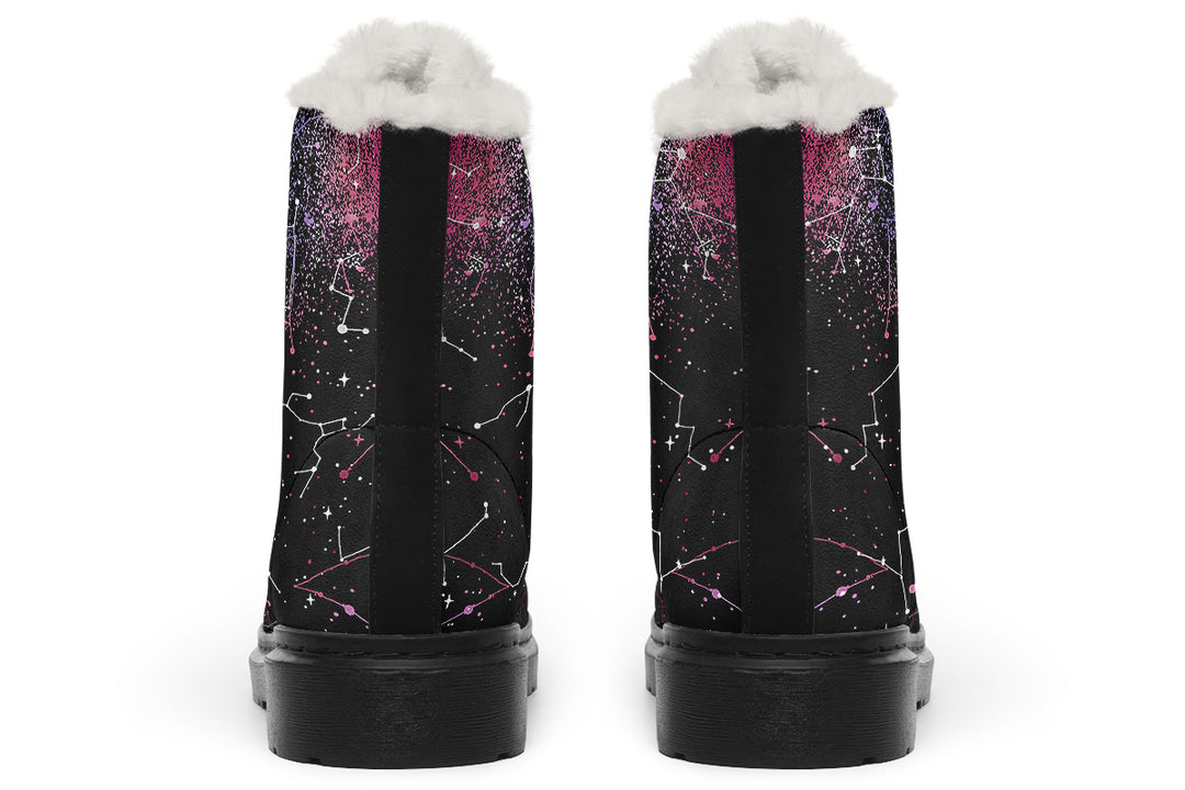 Pink Aurora Winter Boots - Warm Micro-Suede Doc-Style Boots Lined with Vegan Wool