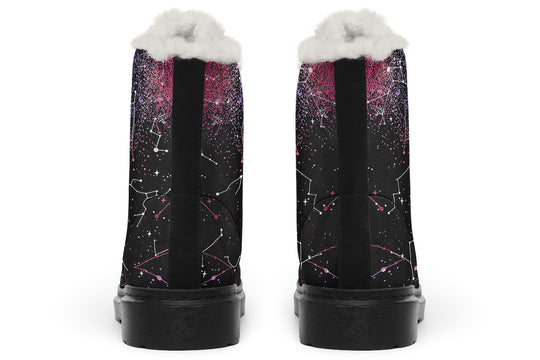 Pink Aurora Winter Boots - Warm Micro-Suede Doc-Style Boots Lined with Vegan Wool