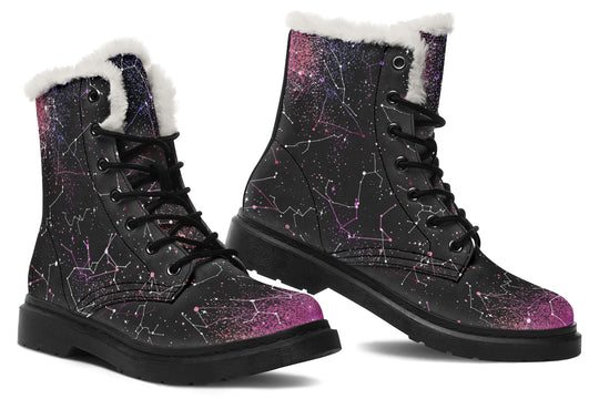 Pink Aurora Winter Boots - Warm Micro-Suede Doc-Style Boots Lined with Vegan Wool