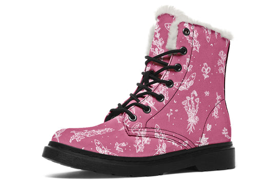 Pink Nightshade Winter Boots - Warm Micro-Suede Doc-Style Boots Lined with Vegan Wool