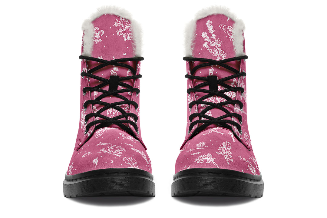 Mauve Nightshade Winter Boots - Warm Micro-Suede Doc-Style Boots Lined with Vegan Wool