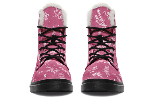 Pink Nightshade Winter Boots - Warm Micro-Suede Doc-Style Boots Lined with Vegan Wool