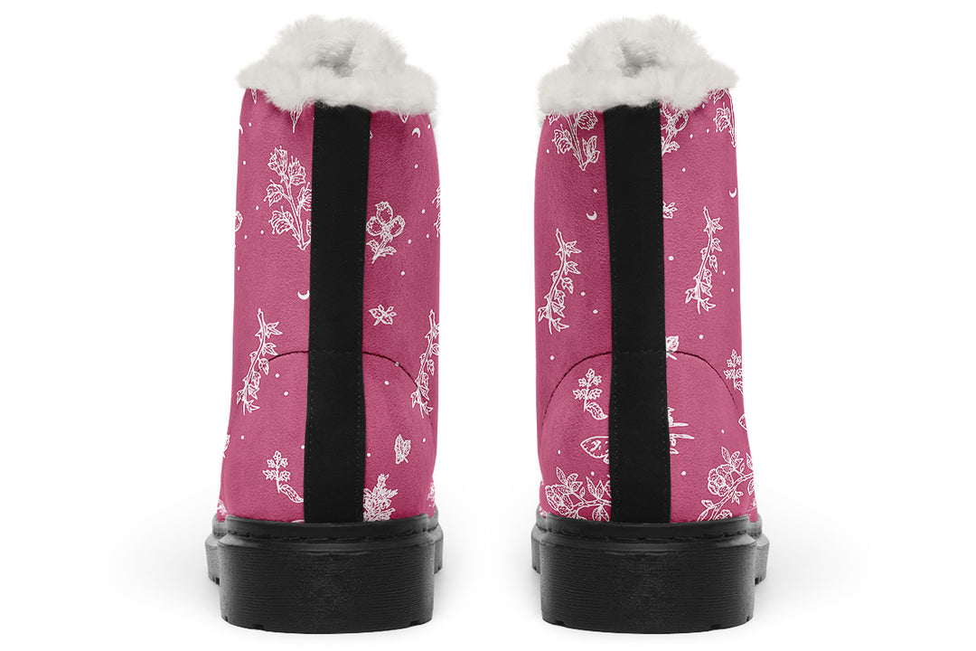 Mauve Nightshade Winter Boots - Warm Micro-Suede Doc-Style Boots Lined with Vegan Wool