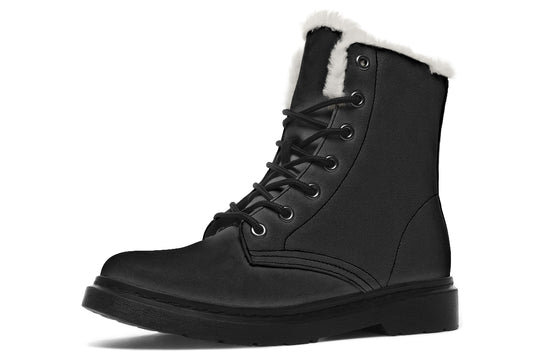 Pitch Black Winter Boots - Warm Micro-Suede Doc-Style Boots Lined with Vegan Wool