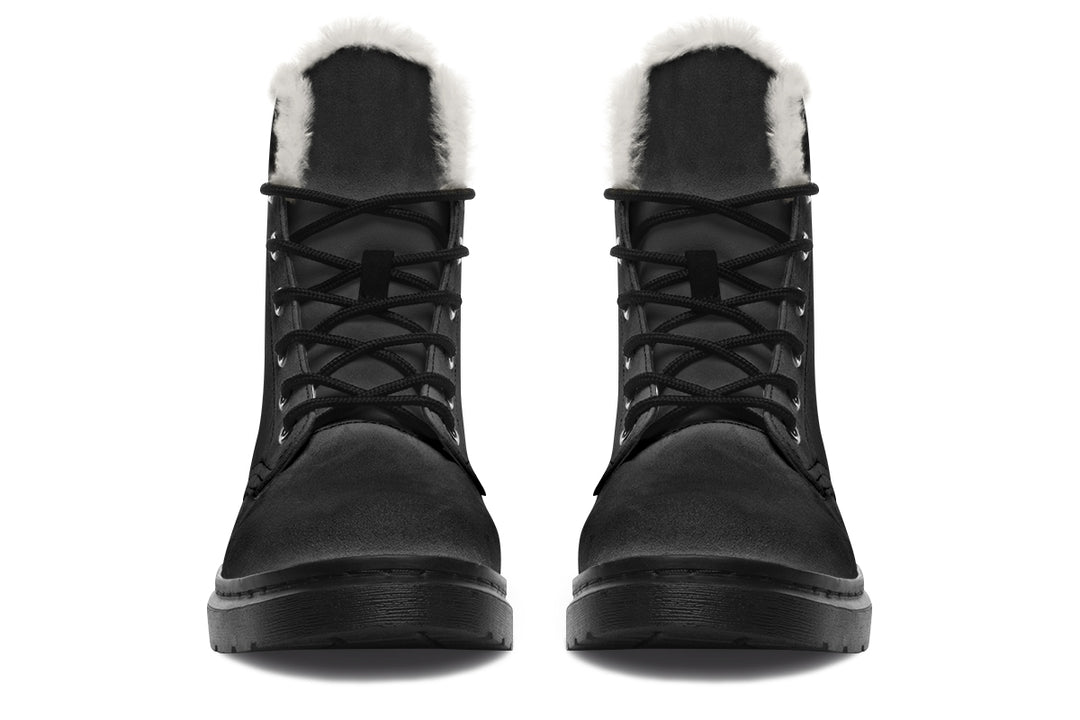 Pitch Black Winter Boots - Durable Nylon Boots Water Resistant Festival Lace-Up Synthetic Wool Lined