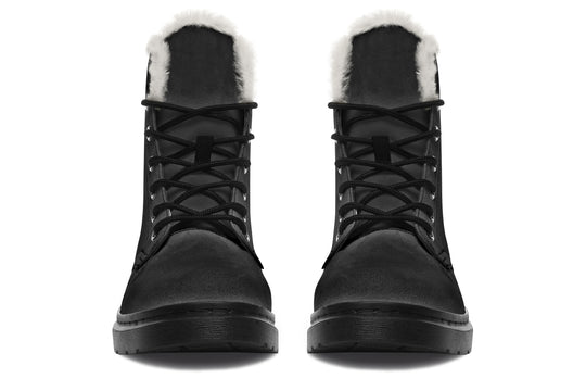 Pitch Black Winter Boots - Warm Micro-Suede Doc-Style Boots Lined with Vegan Wool