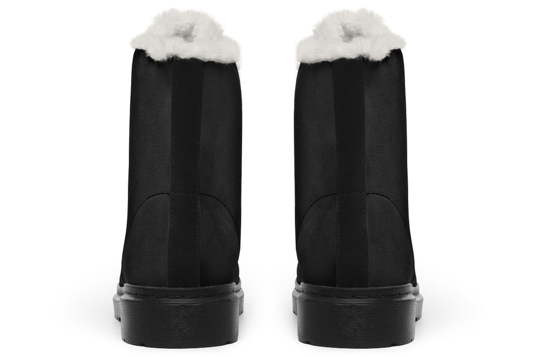 Pitch Black Winter Boots - Warm Micro-Suede Doc-Style Boots Lined with Vegan Wool