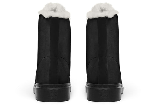 Pitch Black Winter Boots - Warm Micro-Suede Doc-Style Boots Lined with Vegan Wool