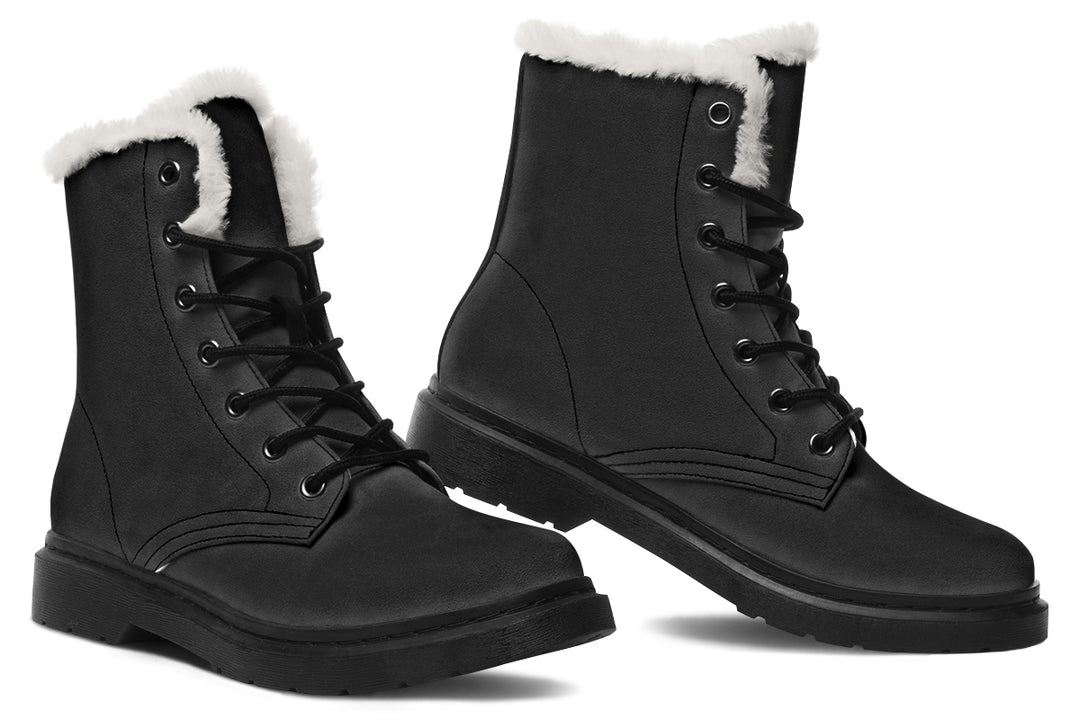 Pitch Black Winter Boots - Durable Nylon Boots Water Resistant Festival Lace-Up Synthetic Wool Lined