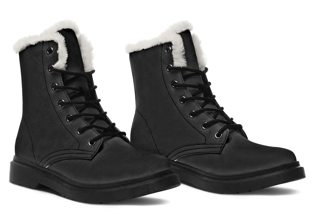 Pitch Black Winter Boots - Durable Nylon Boots Water Resistant Festival Lace-Up Synthetic Wool Lined