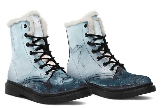 Polar Marble Winter Boots - Warm Micro-Suede Doc-Style Boots Lined with Vegan Wool