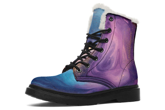 Prismatic Currents Winter Boots - Warm Micro-Suede Doc-Style Boots Lined with Vegan Wool