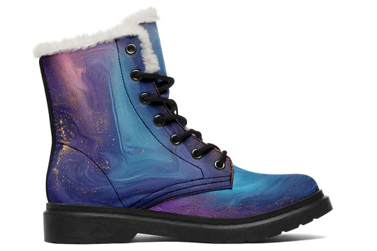 Prismatic Currents Winter Boots - Warm Micro-Suede Doc-Style Boots Lined with Vegan Wool