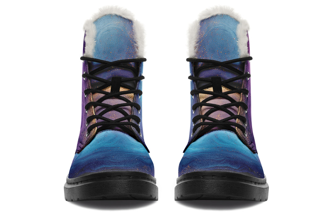 Prismatic Currents Winter Boots - Warm Micro-Suede Doc-Style Boots Lined with Vegan Wool