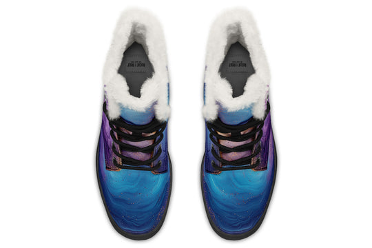 Prismatic Currents Winter Boots - Warm Micro-Suede Doc-Style Boots Lined with Vegan Wool