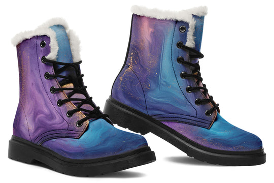 Prismatic Currents Winter Boots - Warm Micro-Suede Doc-Style Boots Lined with Vegan Wool