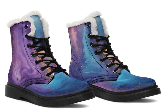 Prismatic Currents Winter Boots - Warm Micro-Suede Doc-Style Boots Lined with Vegan Wool