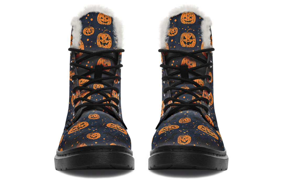 Pumpkin Party Winter Boots - Warm Micro-Suede Doc-Style Boots Lined with Vegan Wool