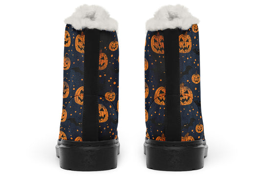 Pumpkin Party Winter Boots - Warm Micro-Suede Doc-Style Boots Lined with Vegan Wool