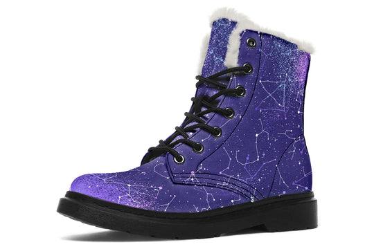 Purple Aurora Winter Boots - Warm Micro-Suede Doc-Style Boots Lined with Vegan Wool