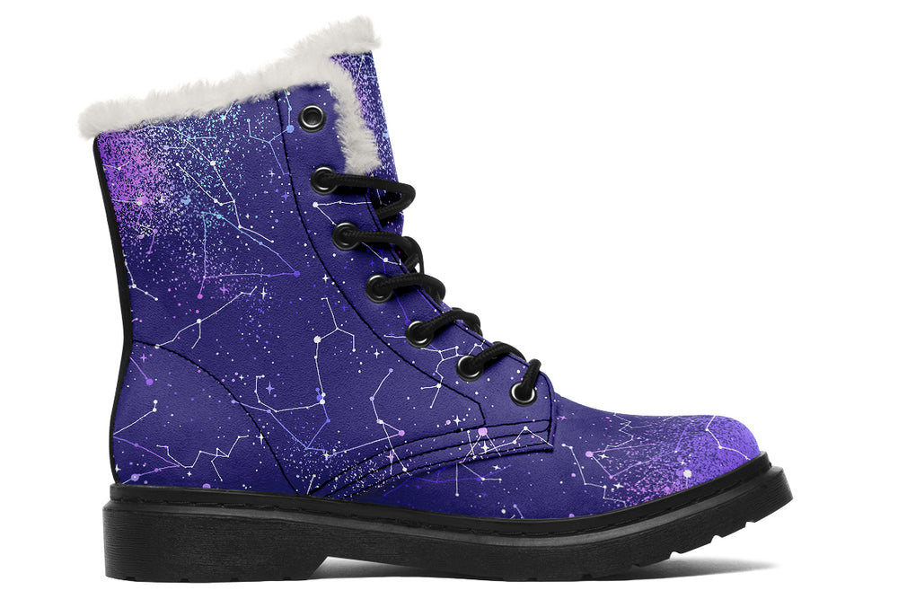 Purple Aurora Winter Boots - Warm Micro-Suede Doc-Style Boots Lined with Vegan Wool