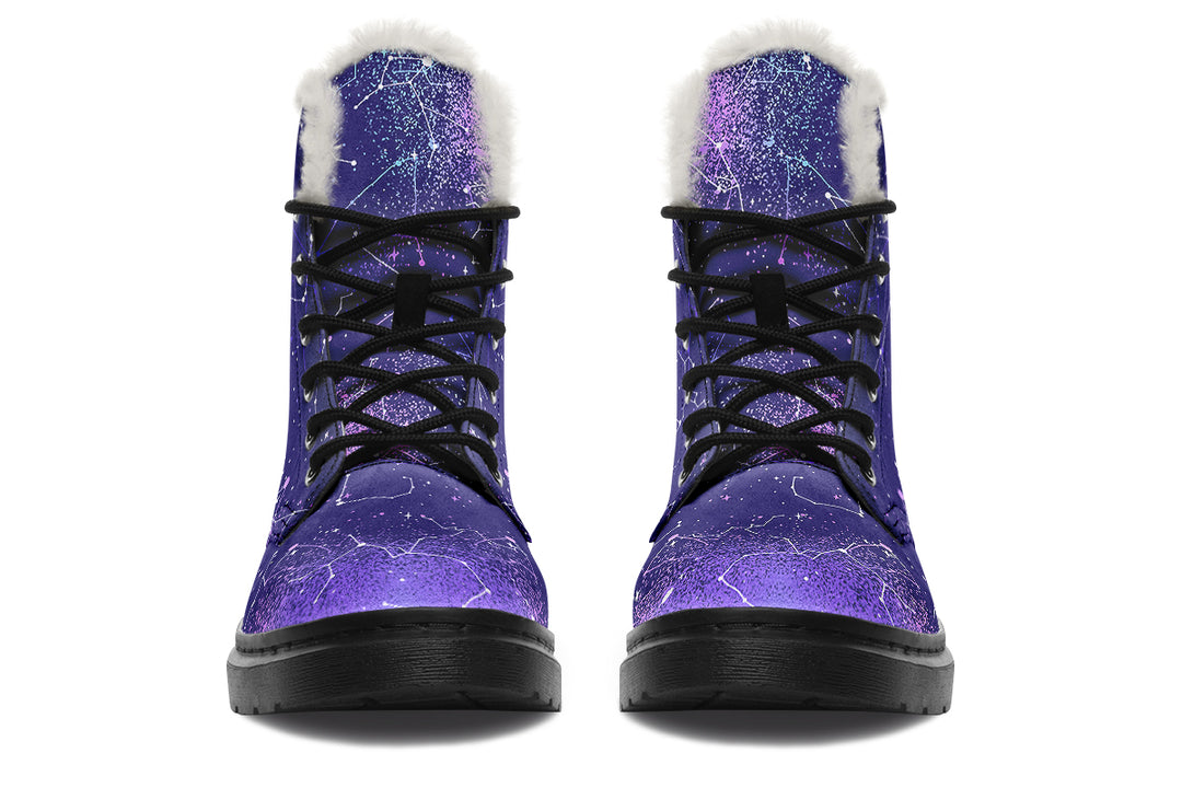 Purple Aurora Winter Boots - Warm Micro-Suede Doc-Style Boots Lined with Vegan Wool