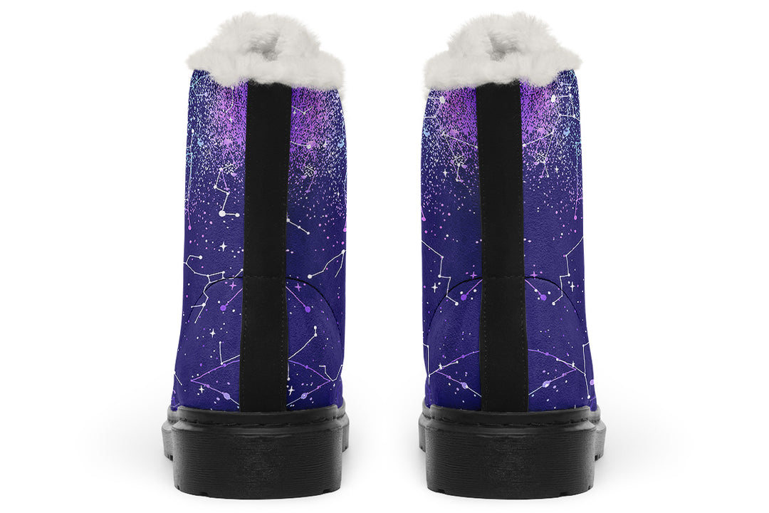 Purple Aurora Winter Boots - Warm Micro-Suede Doc-Style Boots Lined with Vegan Wool