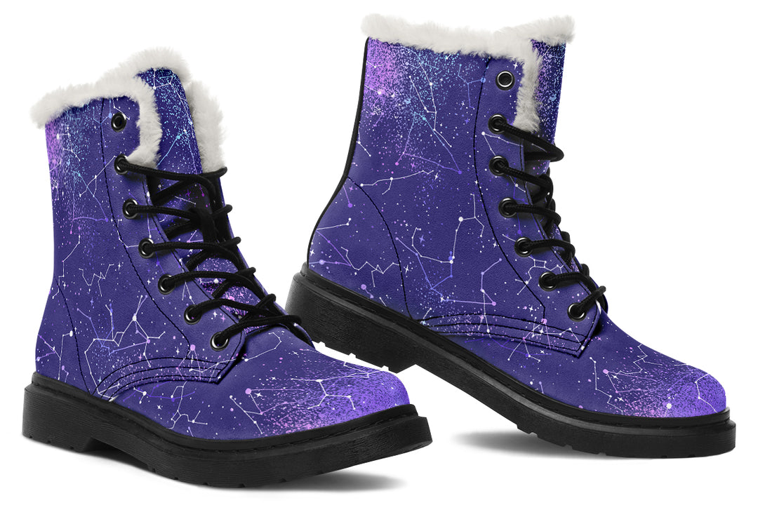 Purple Aurora Winter Boots - Warm Micro-Suede Doc-Style Boots Lined with Vegan Wool