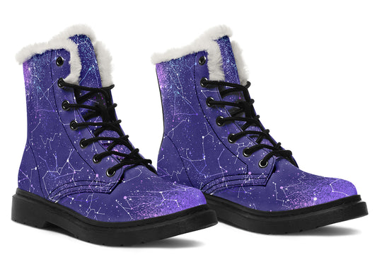 Purple Aurora Winter Boots - Warm Micro-Suede Doc-Style Boots Lined with Vegan Wool