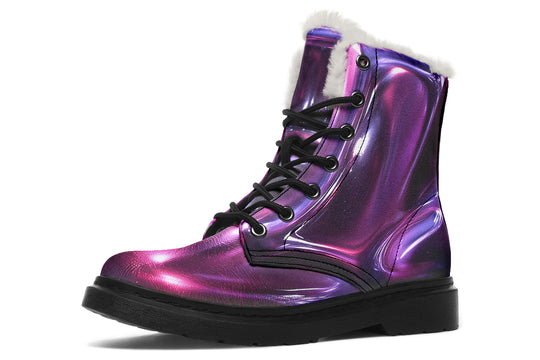 Purple Chrome Winter Boots - Warm Micro-Suede Doc-Style Boots Lined with Vegan Wool