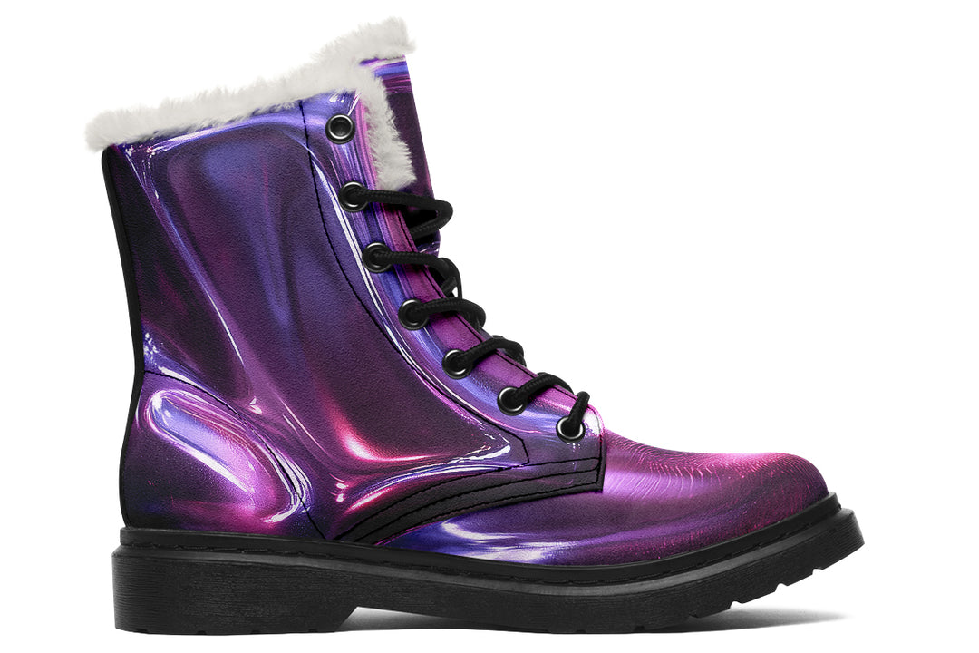 Purple Chrome Winter Boots - Warm Micro-Suede Doc-Style Boots Lined with Vegan Wool