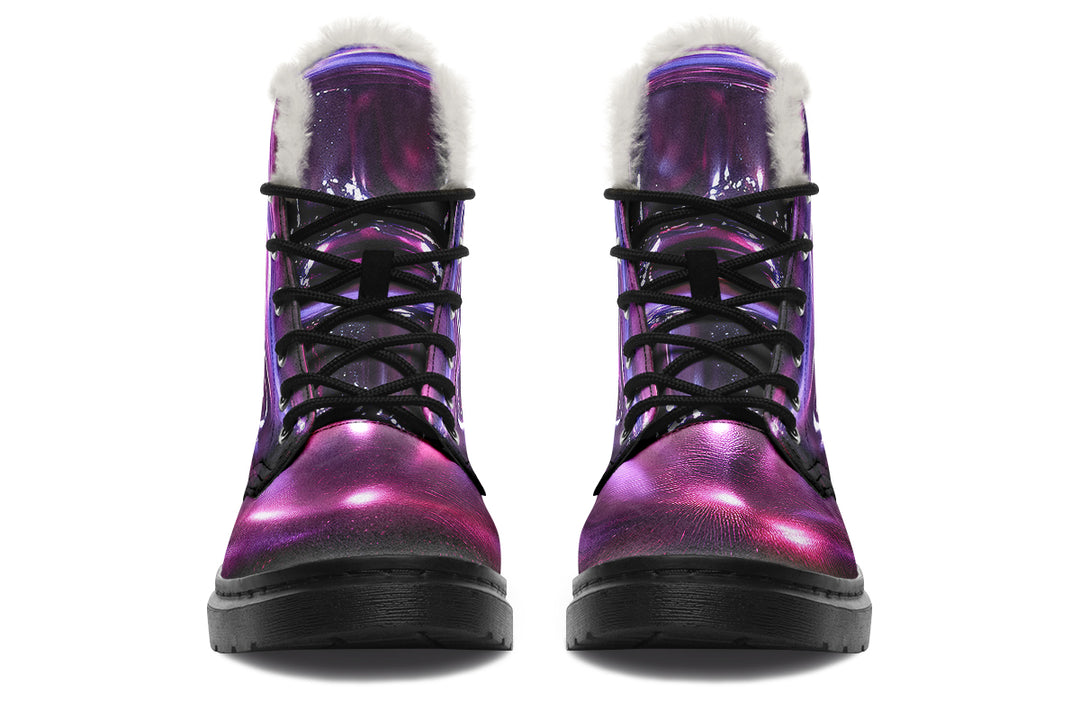 Purple Chrome Winter Boots - Warm Micro-Suede Doc-Style Boots Lined with Vegan Wool