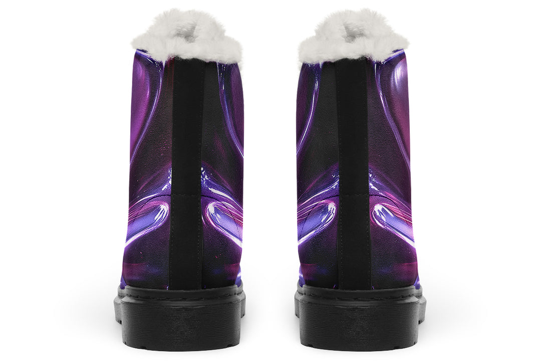 Purple Chrome Winter Boots - Warm Micro-Suede Doc-Style Boots Lined with Vegan Wool