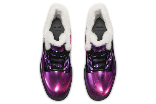 Purple Chrome Winter Boots - Warm Micro-Suede Doc-Style Boots Lined with Vegan Wool