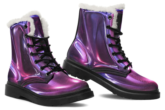 Purple Chrome Winter Boots - Warm Micro-Suede Doc-Style Boots Lined with Vegan Wool