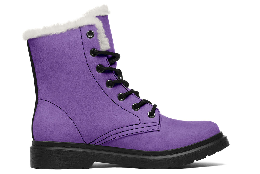 Retro Violet Winter Boots - Toasty Lined Durable Vibrant Print Weatherproof Vegan Lace-Up Winter Footwear