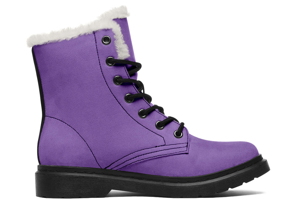 Retro Violet Winter Boots - Warm Micro-Suede Doc-Style Boots Lined with Vegan Wool