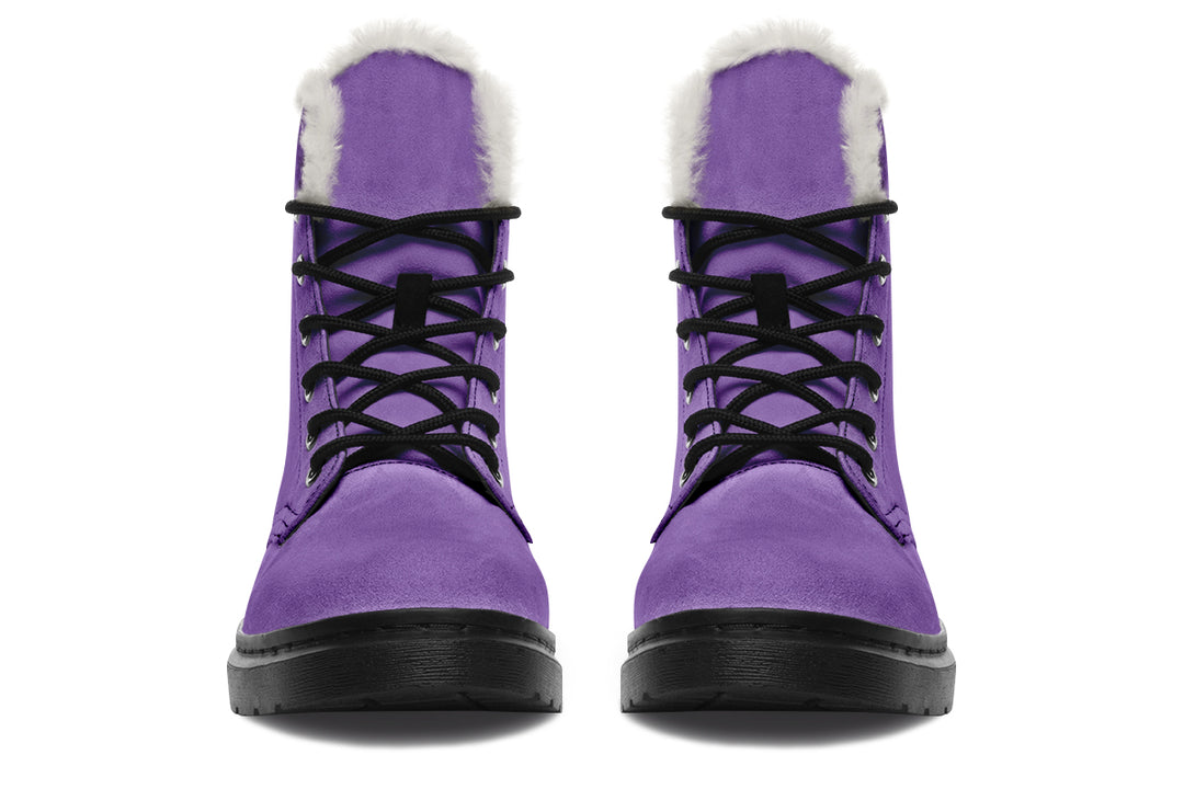 Retro Violet Winter Boots - Warm Micro-Suede Doc-Style Boots Lined with Vegan Wool