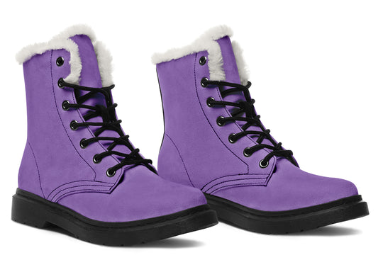 Retro Violet Winter Boots - Toasty Lined Durable Vibrant Print Weatherproof Vegan Lace-Up Winter Footwear