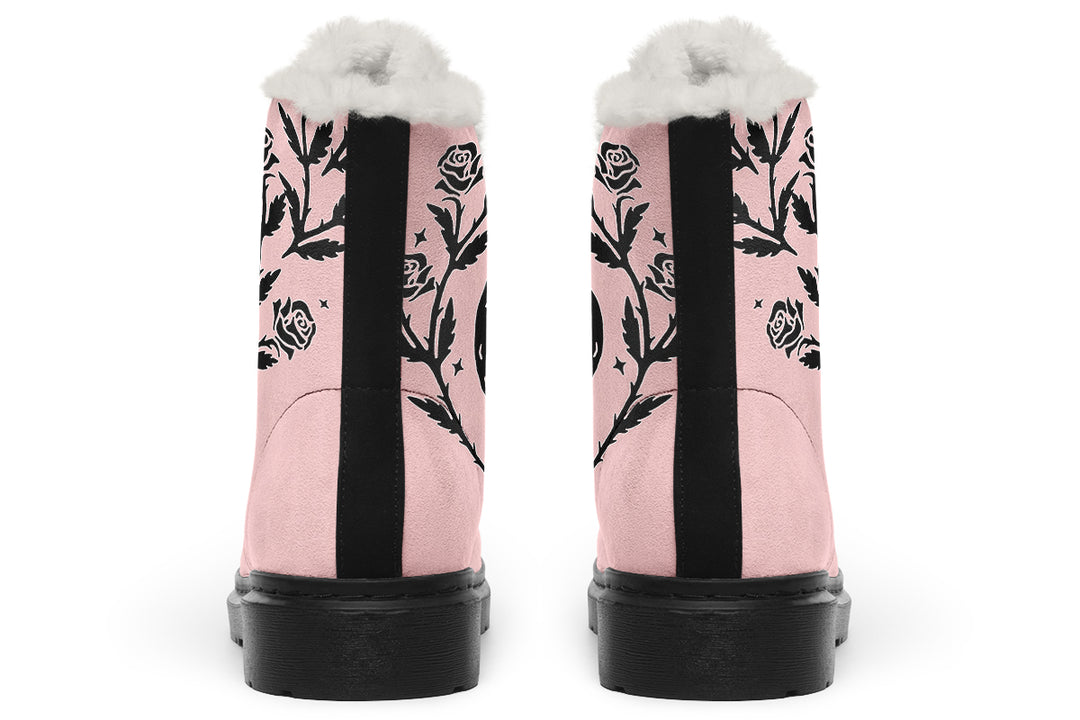 Rose Black Widow Winter Boots - Warm Micro-Suede Doc-Style Boots Lined with Vegan Wool