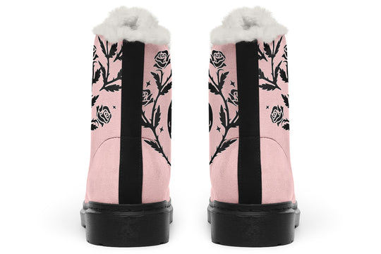 Rose Black Widow Winter Boots - Warm Micro-Suede Doc-Style Boots Lined with Vegan Wool