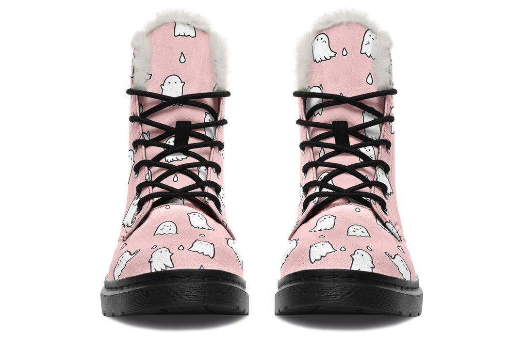 Rose Ghost Party Winter Boots - Warm Micro-Suede Doc-Style Boots Lined with Vegan Wool