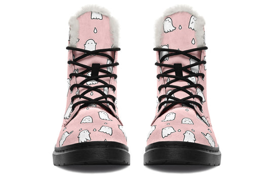 Rose Ghost Party Winter Boots - Warm Micro-Suede Doc-Style Boots Lined with Vegan Wool