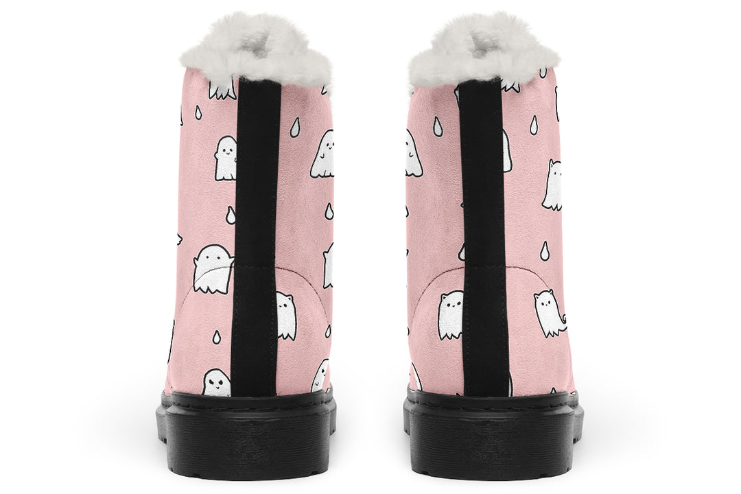 Rose Ghost Party Winter Boots - Warm Micro-Suede Doc-Style Boots Lined with Vegan Wool