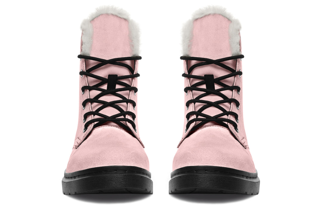 Rose Quartz Winter Boots - High-Quality Nylon Footwear Durable Lace-up Vibrant Print Warm Lined